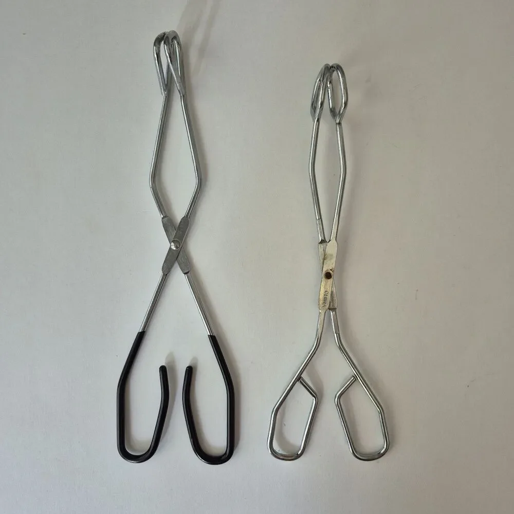 Vintage Set of 2 Stainless Steel Scissor Style Tongs 10.5 & 9.5 IN Cooking Lab